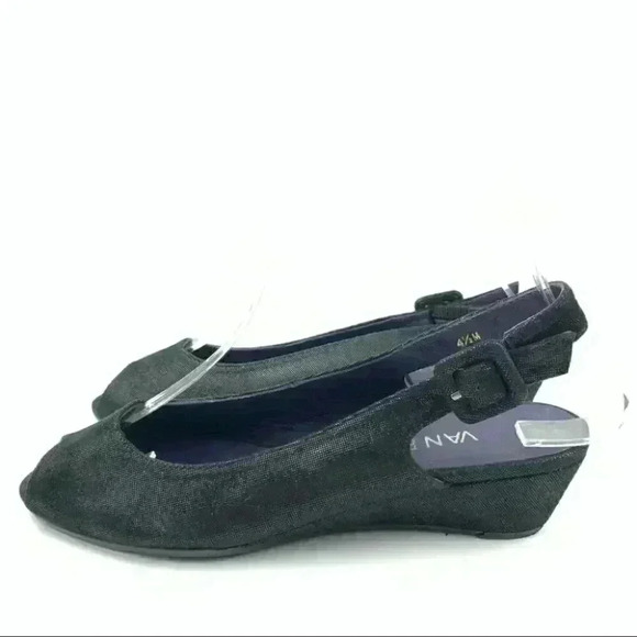 Vaneli womens heels size 4.5 black snakeskin print slingback wedges grannycore - Picture 5 of 13